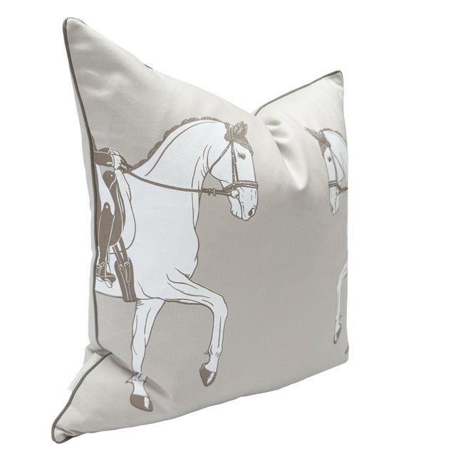 Marching Horses 20" Throw Pillow, Cream and Taupe For Sale - Image 4 of 6