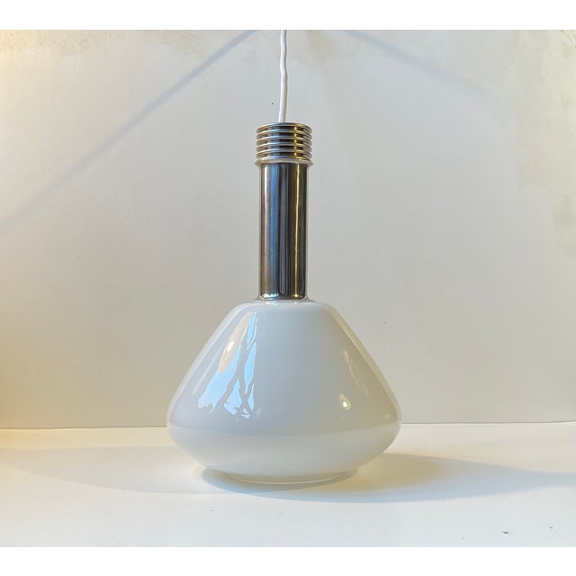 Metal Modern Italian Ceiling Lamp in White Opaline Glass & Chrome, 1970s For Sale - Image 7 of 7