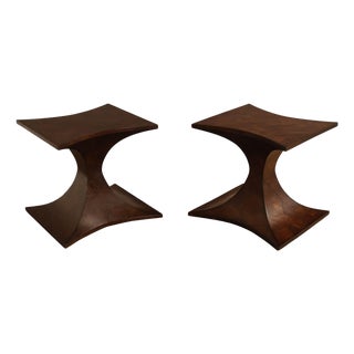 Sculptural Pair Of Coconut Shell Veneer Side Tables For Sale
