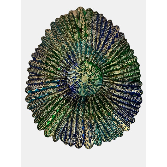 Vintage Turkish Feather Mandala Art Glass Centerpiece Bowl For Sale - Image 9 of 12