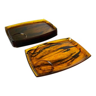 Vintage Acrylic Tortoise Shell Snack Serving Trays- Set of 7 For Sale