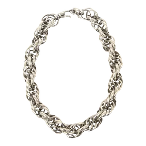 Vintage Sterling Silver Italian Hallmarked Twisted Spiral Chain Link Sculptural Collar Necklace