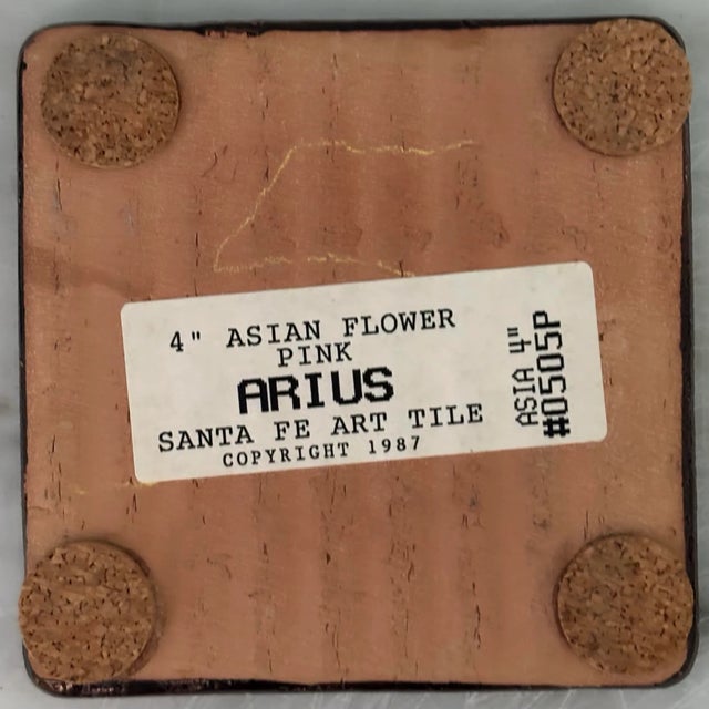 1980s Art Deco Glazed Flower Tile Trivet Coaster For Sale - Image 4 of 5