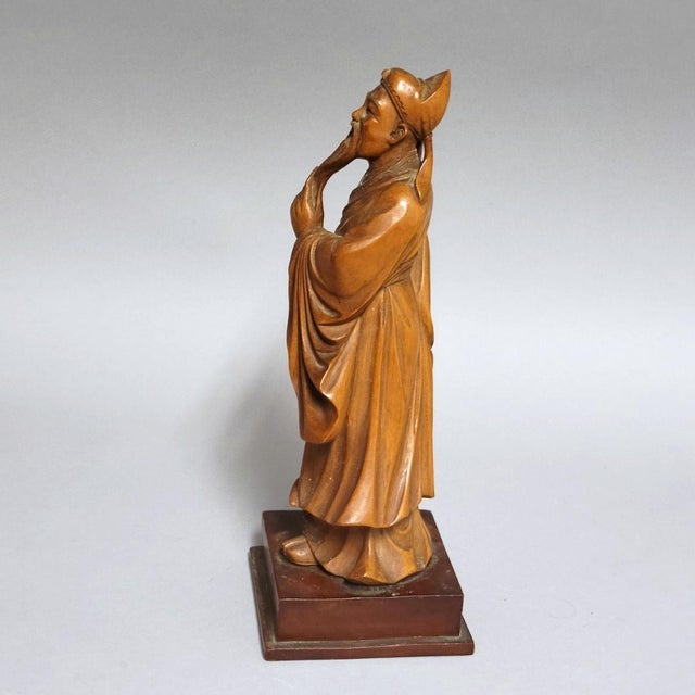 Figurative Finely Carved Chinese Scholar Figure in Boxwood, Circa 1900 Qing For Sale - Image 3 of 7
