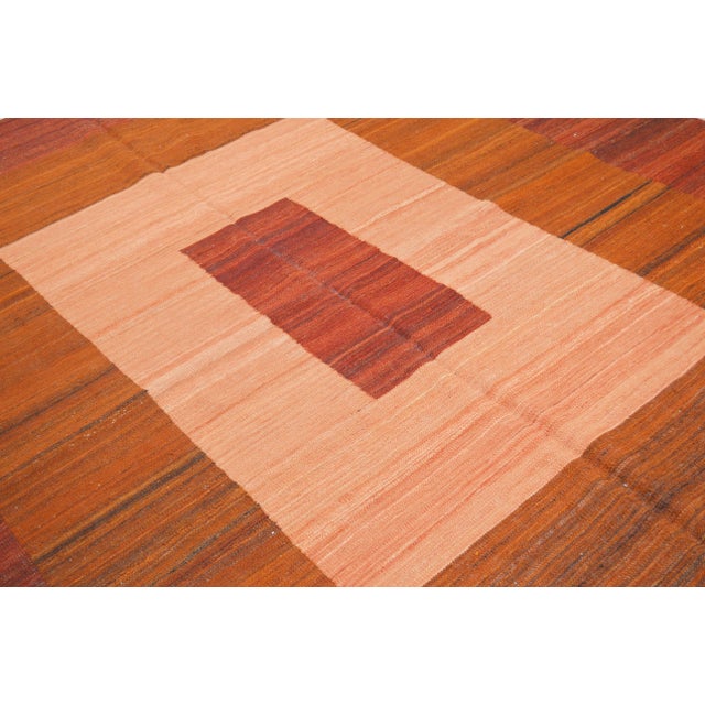Vintage Mazandaran hand woven kilim with natural colors and geometric pattern.