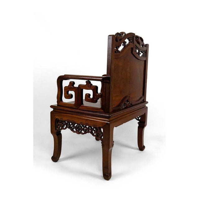 Brown Asian Armchairs with Bats and Cranes, 1880s, Set of 4 For Sale - Image 8 of 18
