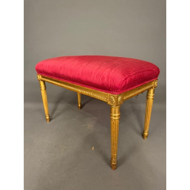 19th Century French Louis XVI Style Gilded Bench With Ruby Red Upholstered Seat, Circa 1890 For Sale In Indianapolis - Image 6 of 9