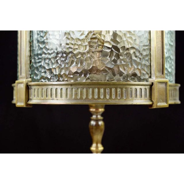 1940s Federal Bronze Clear Pebbled Glass Hanging Lantern For Sale - Image 6 of 11
