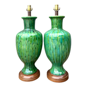 Vintage Mid-Century Modern Drip Glaze Ceramic Lamps - A Pair