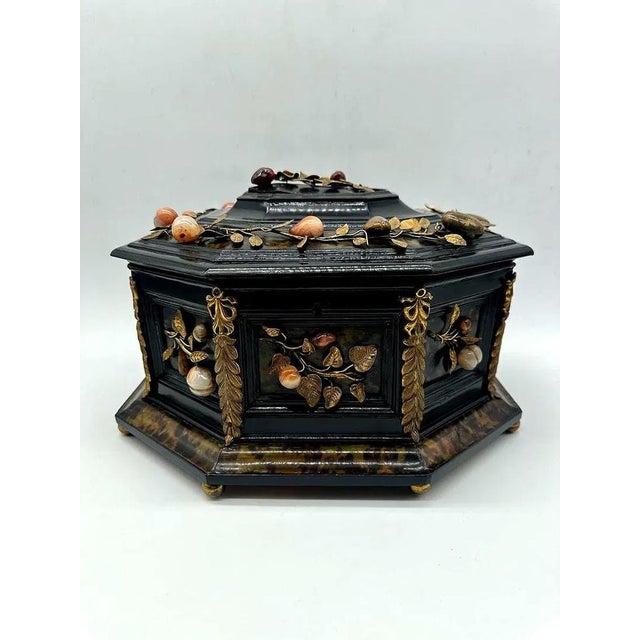 Italian Box in Gilded Bronze and Pietra Dura and Ebony For Sale - Image 11 of 13