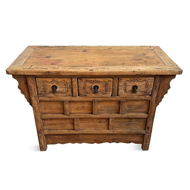 Antique elm late Qing Dynasty-style cabinet showcasing the timeless character of Mongolian provincial furniture. Three...
