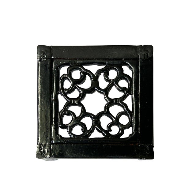 3.25" Dark Brown Floral Open Pattern Square Wood Stand Riser For Sale In San Francisco - Image 6 of 6