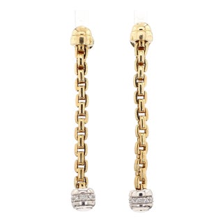 14k Gold Ball and Chain Diamond Drop Dangle Earrings, Pair For Sale