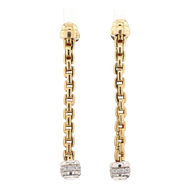 14k Gold Ball and Chain Diamond Drop Dangle Earrings, Pair For Sale
