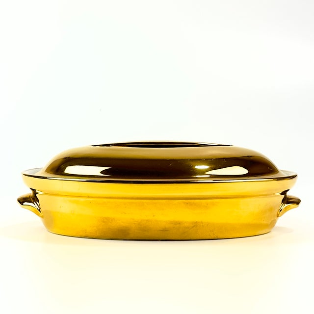 Royal Worcester Stunning Vintage Mid-Century Modern Gold Lusterware Covered Casserole Dish by Royal Worcester, Made in England For Sale - Image 4 of 15