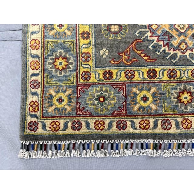 Gray Kazak Wool Rug With Colorful Tribal Motifs, 3'4" X 4'9" For Sale - Image 11 of 13