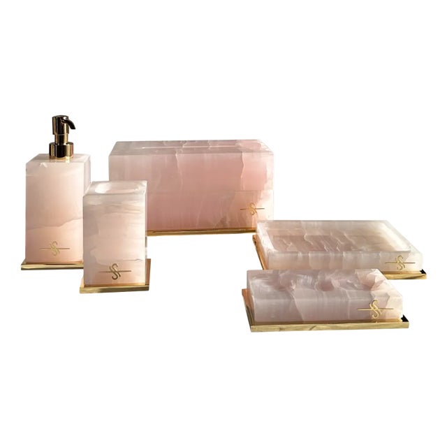 Pink Onyx Bathroom Set by Euromarmi Store, Set of 4 For Sale