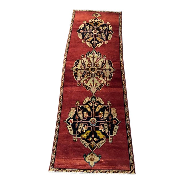 Vintage Traditional Turkish Oushak Handmade Red Runner Rug For Sale