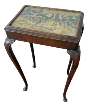 Antique Queen Anne Style Tapestry Top Occasional Table