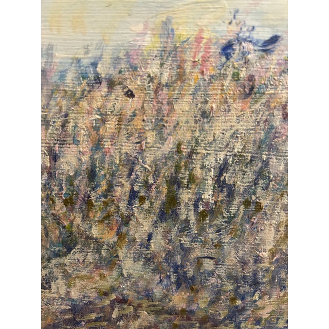 This lovely painting shows a romantic riverbank scene under some Weeping Willow trees. The brush strokes with blurred...