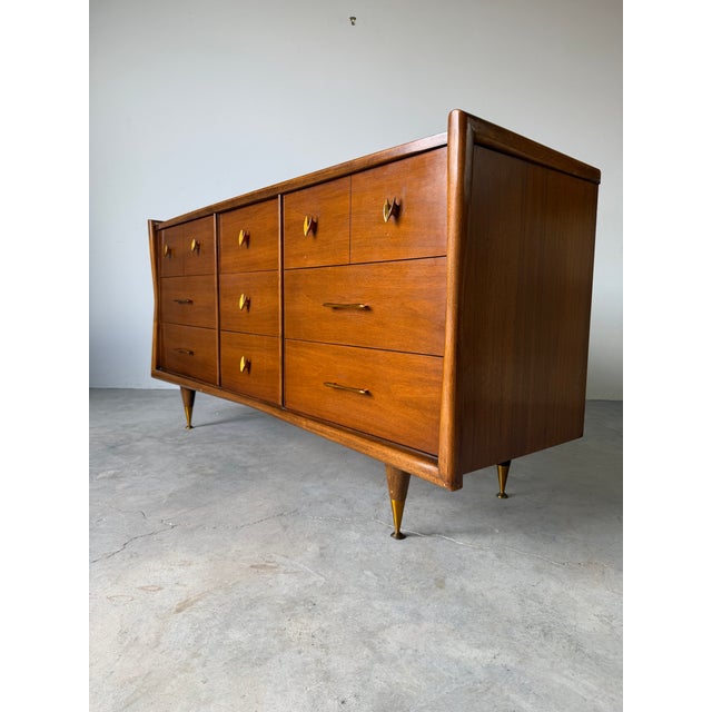 Mid-Century Modern Mid-Century Kent Coffey “The Sharon” Walnut & Pecan 9-Drawer Dresser For Sale - Image 3 of 12