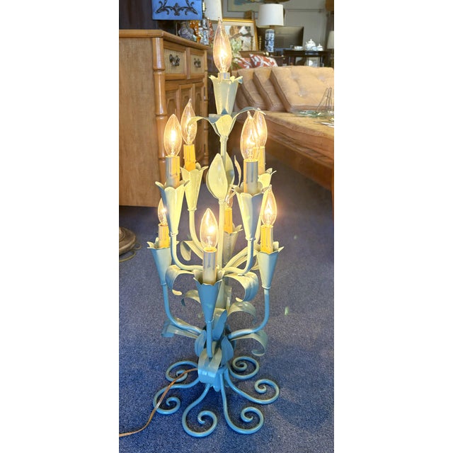 1930's Victorian Tole 9-Light Candle Style Lamp For Sale - Image 14 of 14