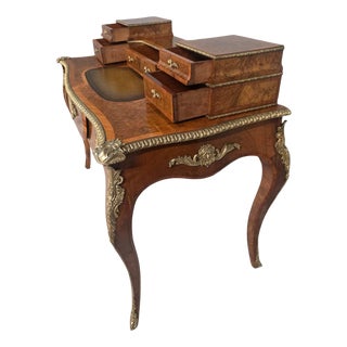 Antique 19th Century Burr Walnut Leather Top Desk For Sale