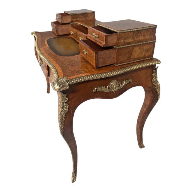 Antique 19th Century Burr Walnut Leather Top Desk For Sale