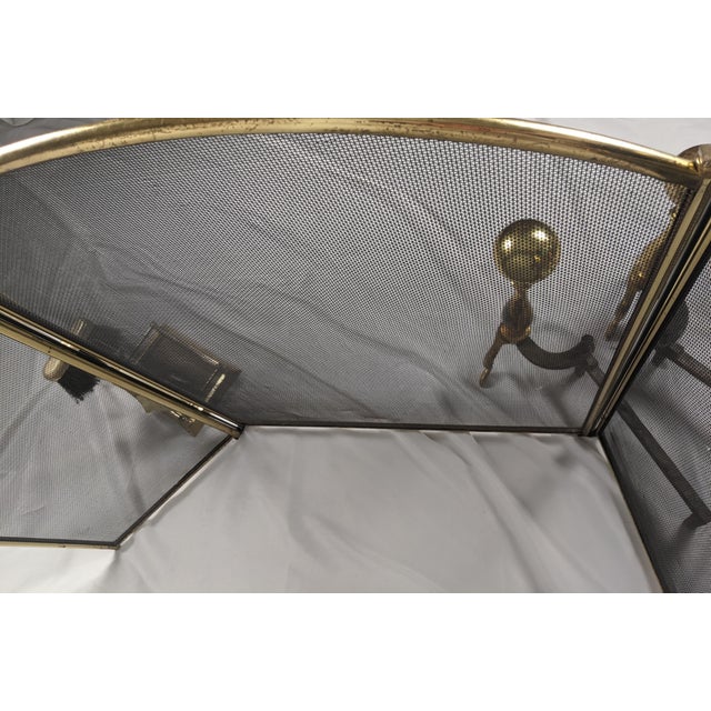 Vintage Brass Fireplace Ensemble With Folding Screen, Andirons & Fire Tools For Sale - Image 17 of 18