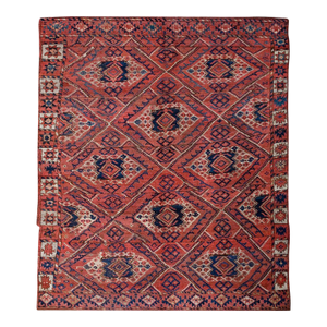 1870s Red Diamond Antique Central Asian Ersari Rug 6'3" X 7'3" Handknotted Wool Carpet