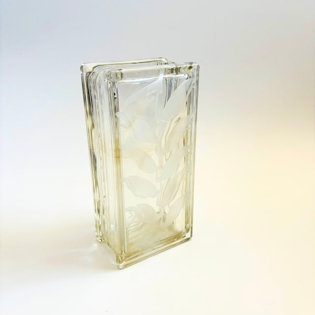 Postmodern Vintage Frosted Flower Tall Glass Block Vase For Sale - Image 3 of 10