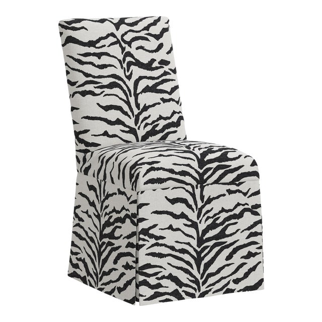 Slipcover Dining Chair in Cream Black Linen Zebra For Sale