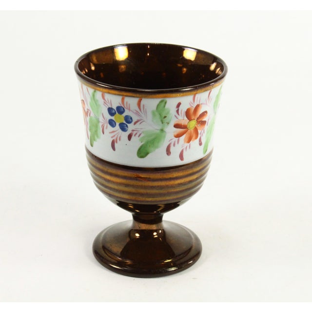 Victorian C. 1850's Copper Lusterware Raised Cup Chalice Goblet Enameled Flowers For Sale - Image 3 of 10