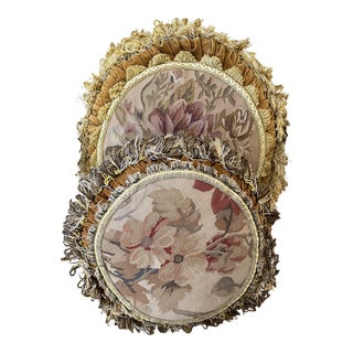 French Aubusson Round Pillows, Pair For Sale