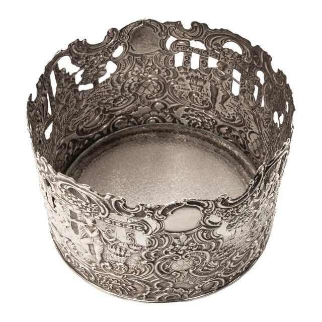 1910s Antique American Sterling Silver Wine Bottle Decanter Coaster Cuff New York 1915 For Sale - Image 5 of 17