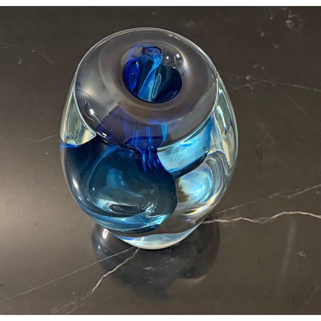 Glass Global Views “Offset” Vase – Small - Light Blue Polish Art Glass For Sale - Image 7 of 8