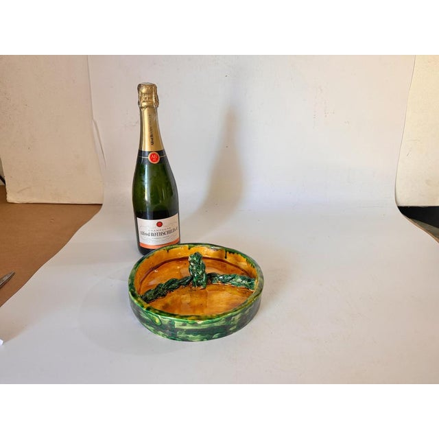 Cheese or Serving Tray in Ceramic France 1970s Green and Yellow Color