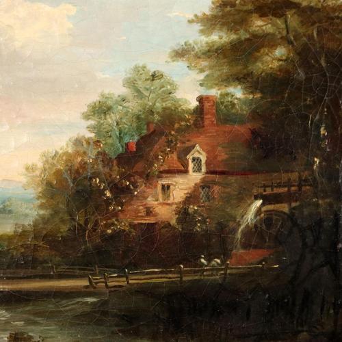 Unknown, Landscape with Mill, Oil on Canvas, Framed For Sale - Image 4 of 11