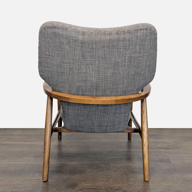 2000 - 2009 Mid-Century Modern Lounge Chair With Wooden Frame and Grey Upholstery For Sale - Image 5 of 9
