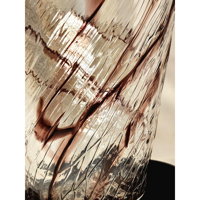 Glass Vintage Murano Wave Vase | Oxblood Brown Ribbons, Mid-Century Italian Sculptural Glass Centerpiece For Sale - Image 7 of 12