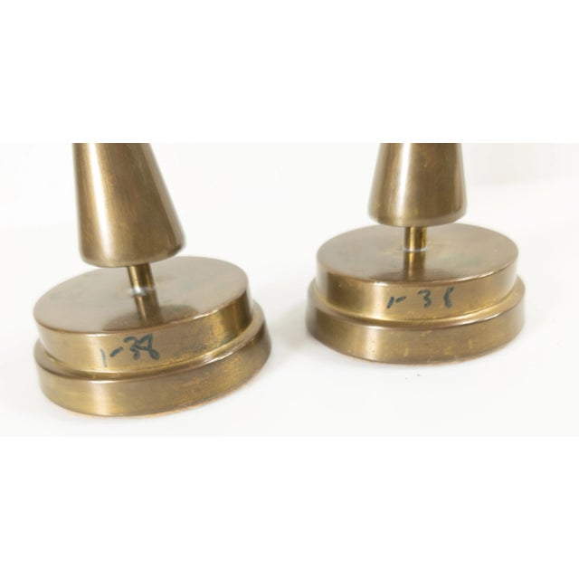 Metal Mid-Century Modern Pair of Bronze Swedish or Danish Style Candlesticks Candle Holders For Sale - Image 7 of 12