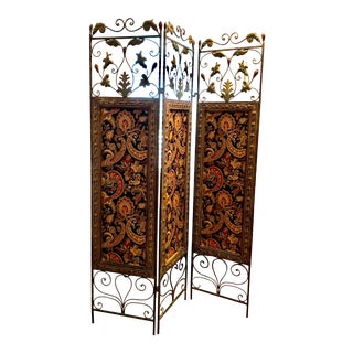 Vintage Metal Scrollwork and Decoupage Room Divider Screen For Sale