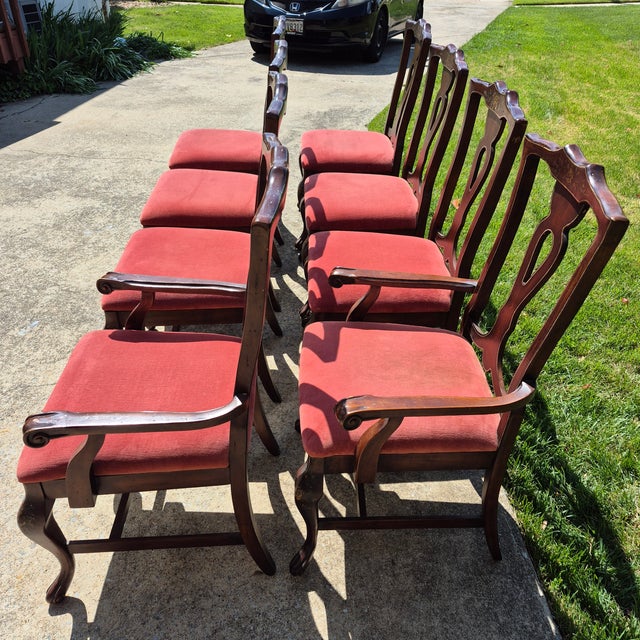 Mid 20th Century Mid-20th Century Lane Furniture French Provincial Paint Decorated Walnut Dining Chairs, Set of 8 For Sale - Image 5 of 15