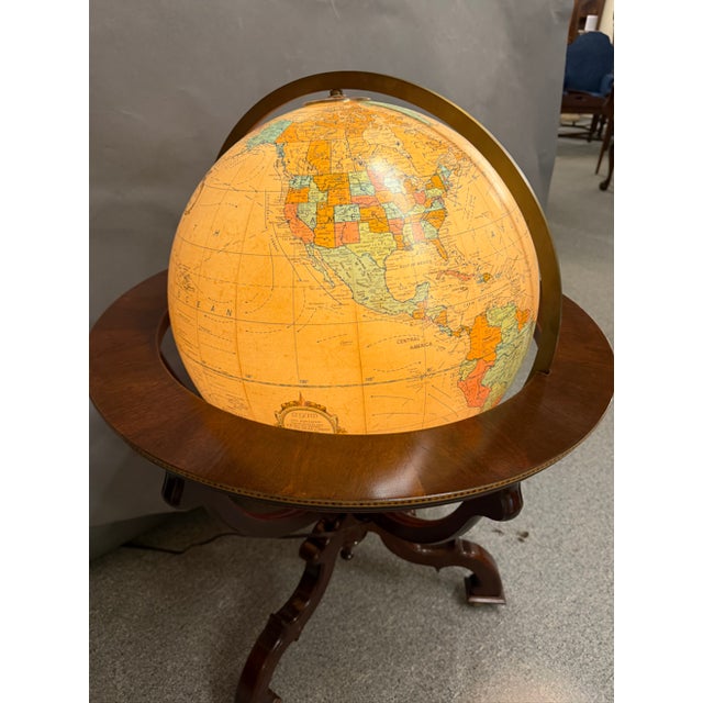Mid-Century Modern Vintage Replogle Heirloom 20" Lighted Floor Globe on Mahogany Pedestal For Sale - Image 3 of 6