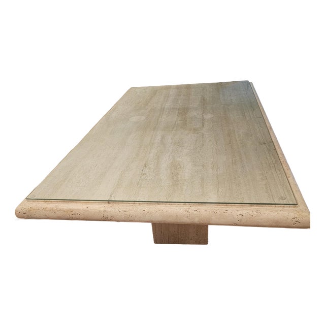 6ft Vintage Italian Travertine Pedestal Dining Table For Sale