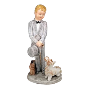 Mid-20th Century Hand-Painted Glazed Porcelain Figurine of Boy and Dog by Marcel Goldscheider for Myott Son & Co.