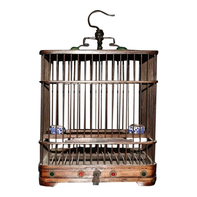 Late 19th Century Rosewood Birdcage With Gemstone Inlays, 930g For Sale