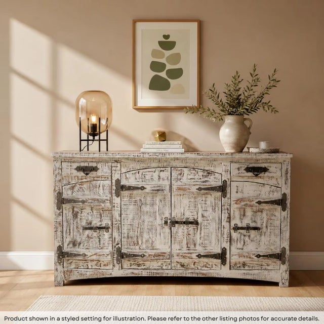 Bring the timeless allure of the countryside into your modern sanctuary with our 72 inch Wide Distressed Gray Sideboard....
