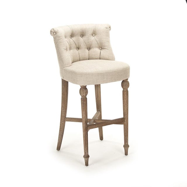 2020s Amelie Tufted Bar Stool - Natural Linen / Weathered Oak Legs For Sale - Image 5 of 5