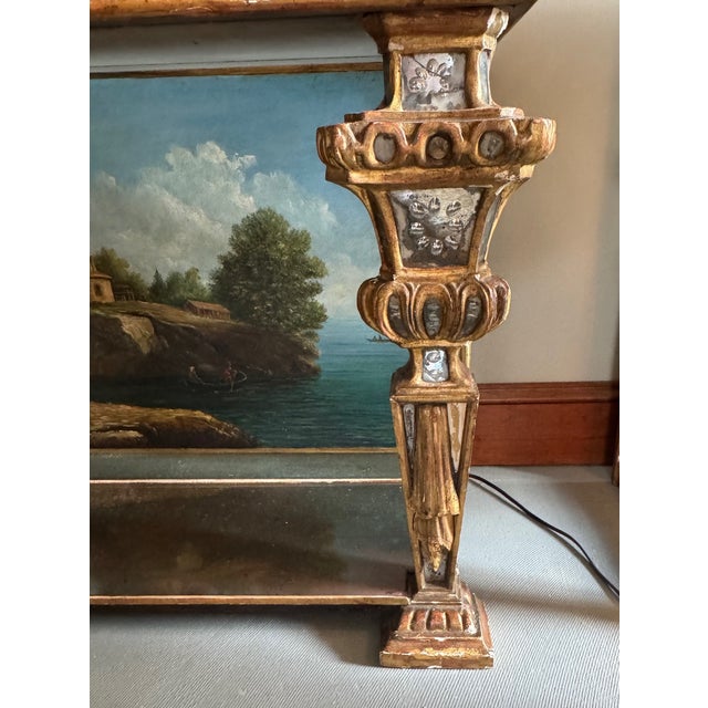 1930s Hollywood Regency Eglomise Mirrored 2 Drawer Console With Hand Painted Back Panel.Attributed to Maison Jansen....